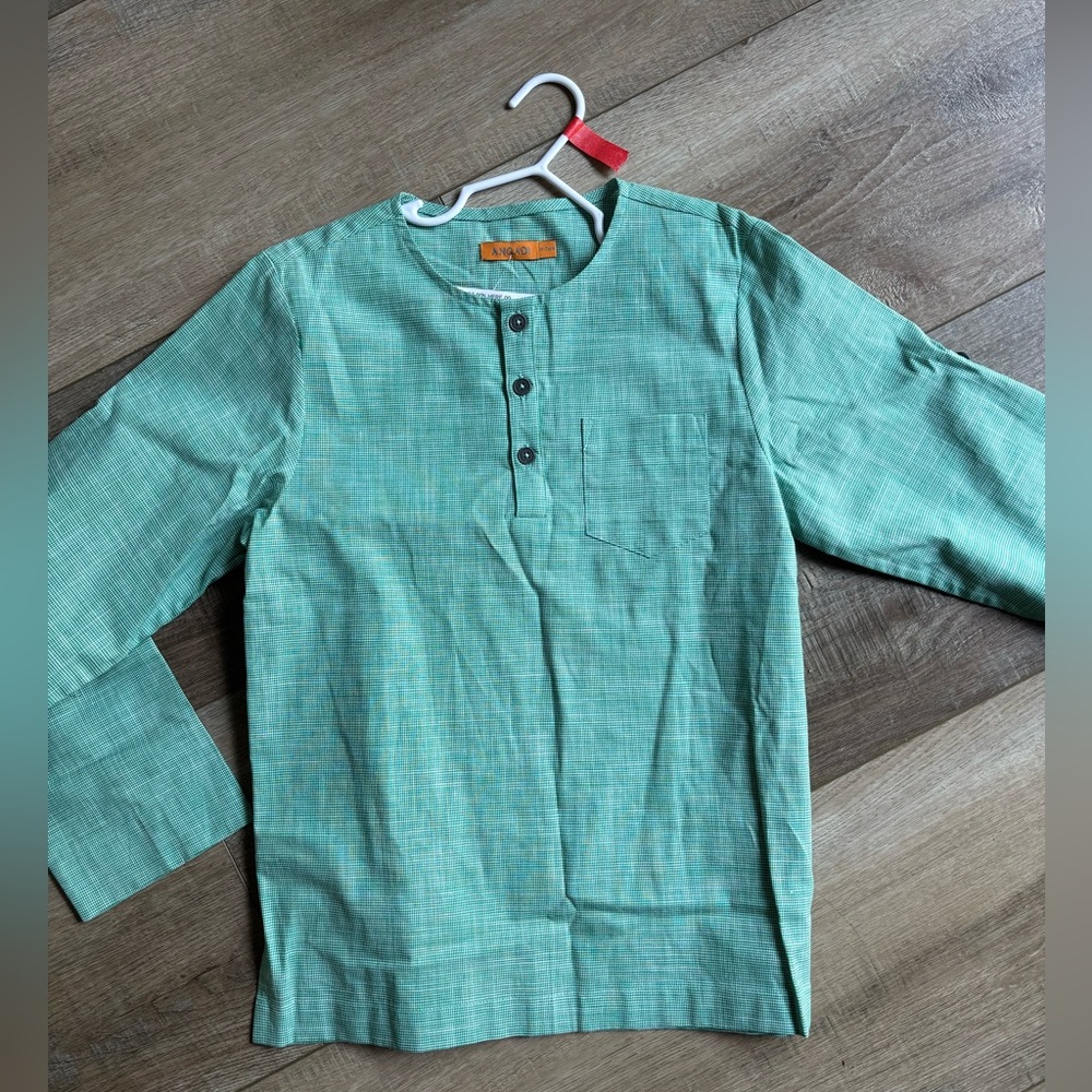 Boys Green Long Sleeve Traditional Shirt – Never Worn, Made in India